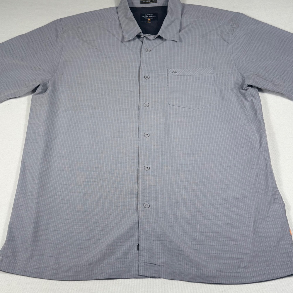 Quiksilver Waterman Shirt Large Grey Grid Short Sleeve Comfort Fit Button Up - Picture 2 of 12